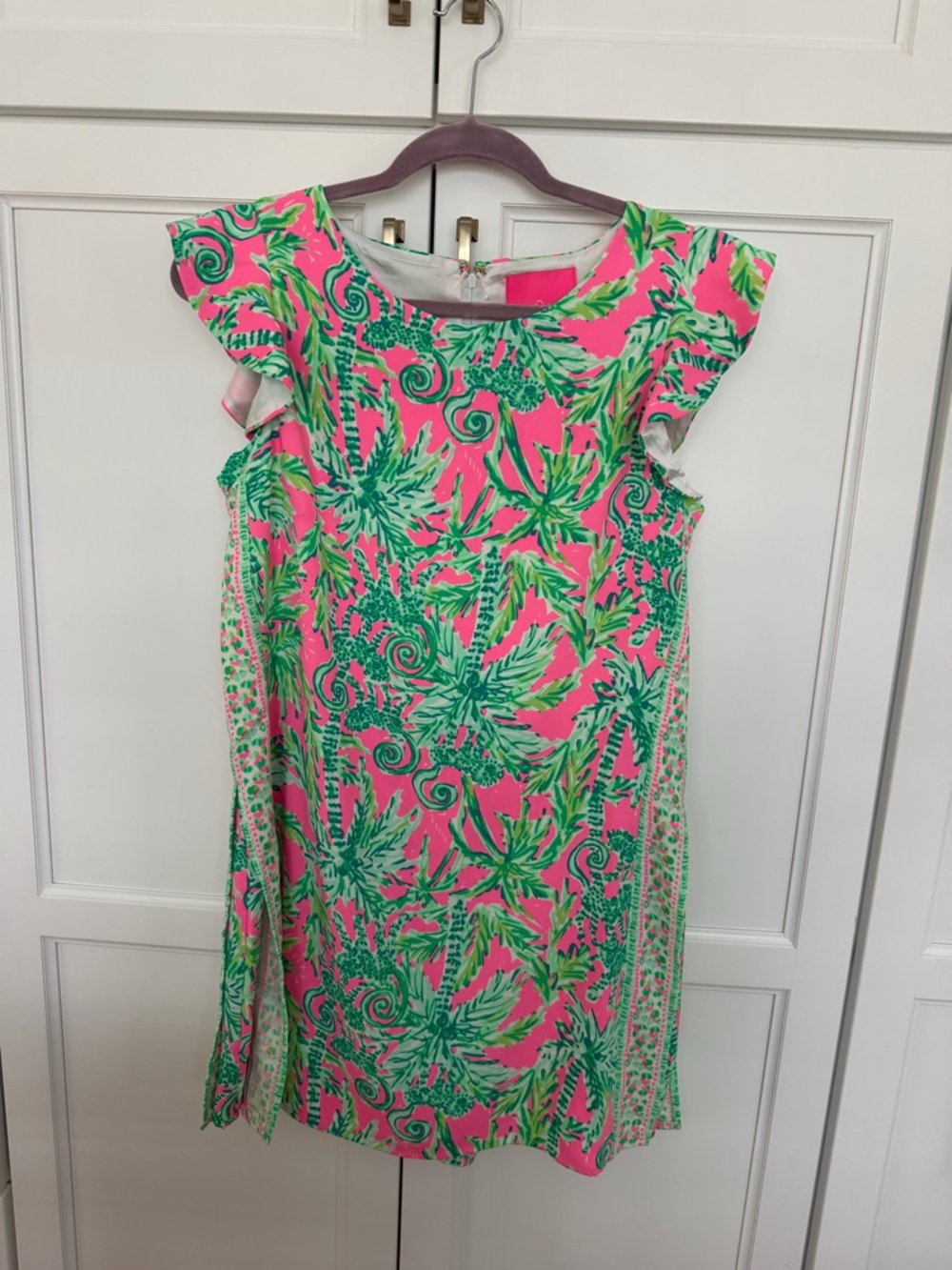Lilly Pulitzer Pink & Green Tropical Flutter Sleeve Romper